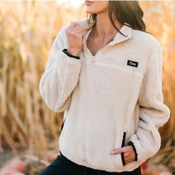 Zyia Active Sweaters - Y Zyia Active Cream Sherpa Fleece 1/4 zip Pullover Sweater